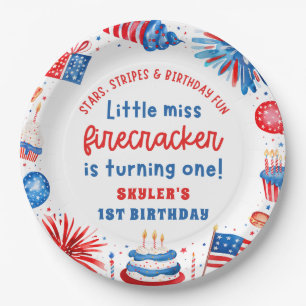 Little Miss Firecracker 4th of July 1st Birthday Paper Plates
