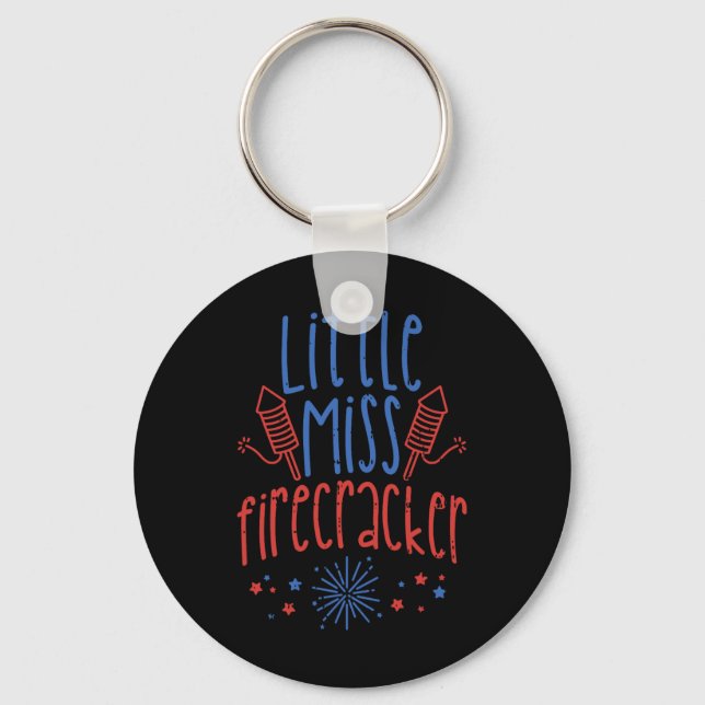 Little Miss Firecracker Funny 4th Of July Patriot  Keychain (Front)