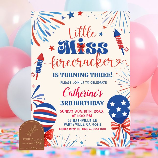 Little Miss Firecracker Patriotic Birthday Invitation (Creator Uploaded)