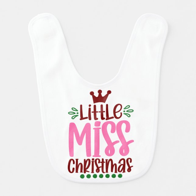 Little Miss First Christmas Baby Girl Baby Bib (Front)