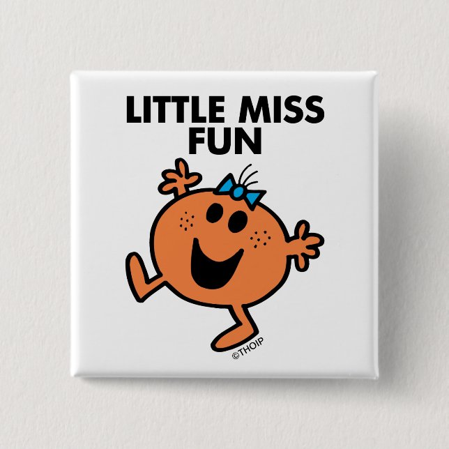 Little Miss Fun Waving Joyously Button (Front)