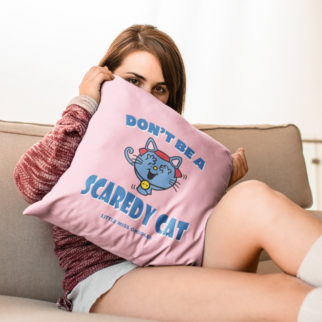 Little Miss Giggles Scaredy Cat Halloween Throw Pillow (Person holding pillow)