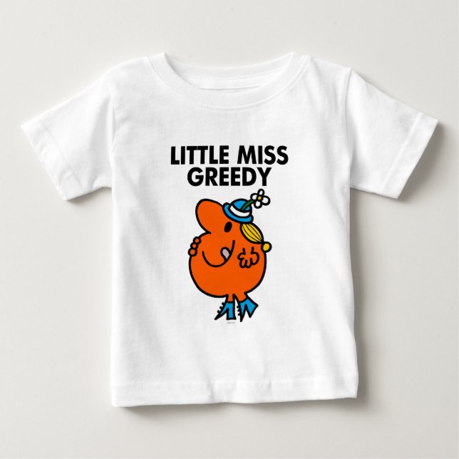Little Miss Greedy Licking Her Lips Baby T-Shirt (Front)