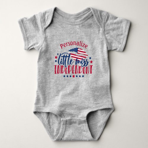 Little Miss Independant American Flag Personalize Baby Bodysuit