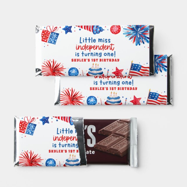 Little Miss Independent 4th of July 1st Birthday Hershey Bar Favors (Front)