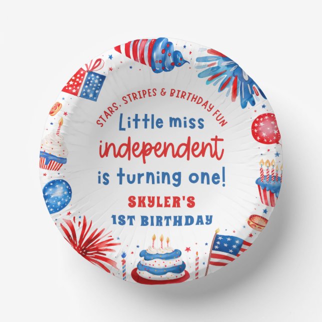 Little Miss Independent 4th of July 1st Birthday Paper Bowls (Front)