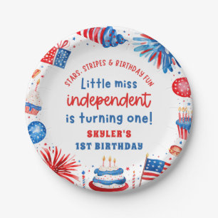 Little Miss Independent 4th of July 1st Birthday Paper Plates
