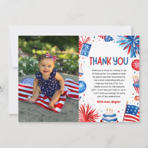 Little Miss Independent 4th Of July 1st Birthday Thank You Card