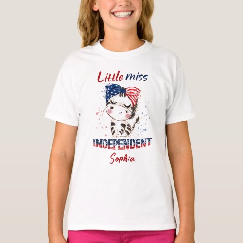 Little Miss Independent 4th of July Girl T_Shirt