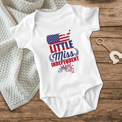 Little Miss Independent Red White Blue July Girl Baby Bodysuit