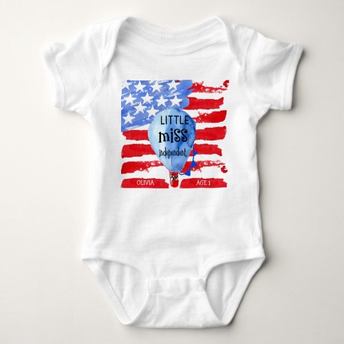 Little Miss Independent USA Flag Personalized Baby Bodysuit