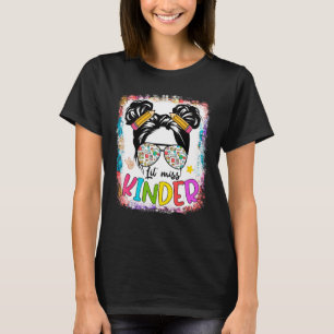 Little Miss Kindergarten Messy Bun Tie Dye Back To T-Shirt
