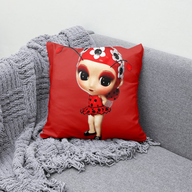Little Miss Ladybug Throw Pillow (Creator Uploaded)