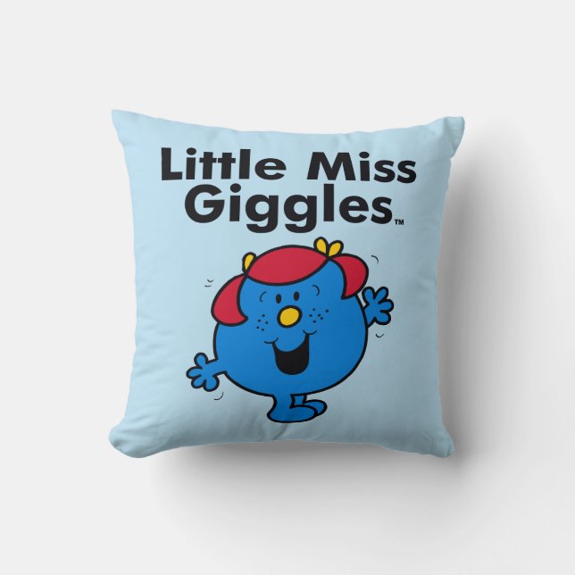 Little Miss | Little Miss Giggles Likes To Laugh Throw Pillow (Front)