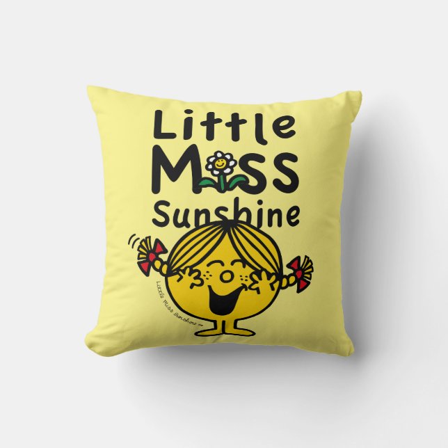 Little Miss | Little Miss Sunshine Laughs Throw Pillow (Front)