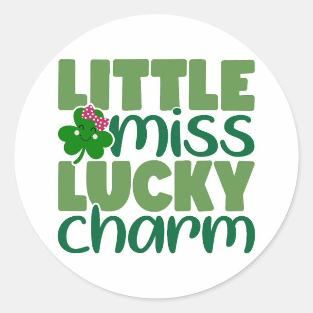 Little Miss Lucky Charm 🍀✨ Classic Round Sticker (Front)