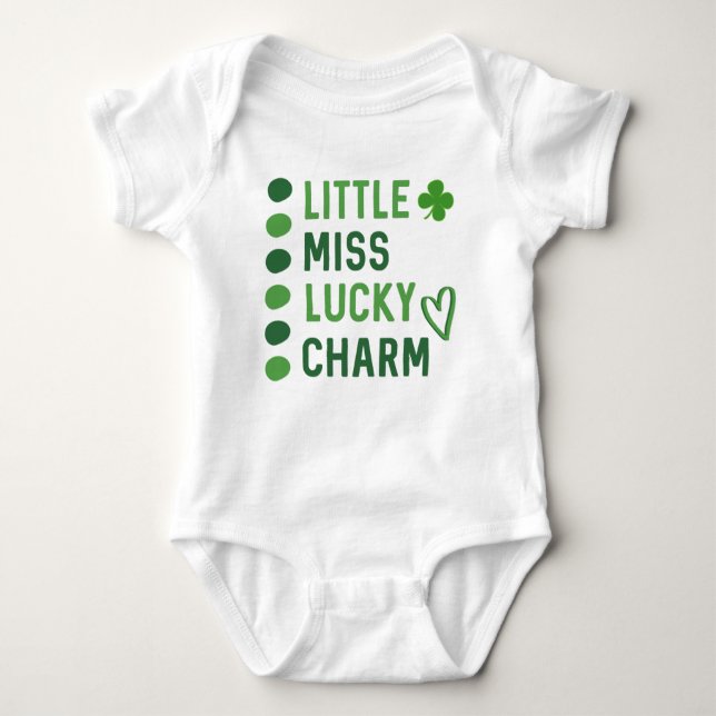 Little Miss Lucky Charm // Cute St Patrick's Day Baby Bodysuit (Front)