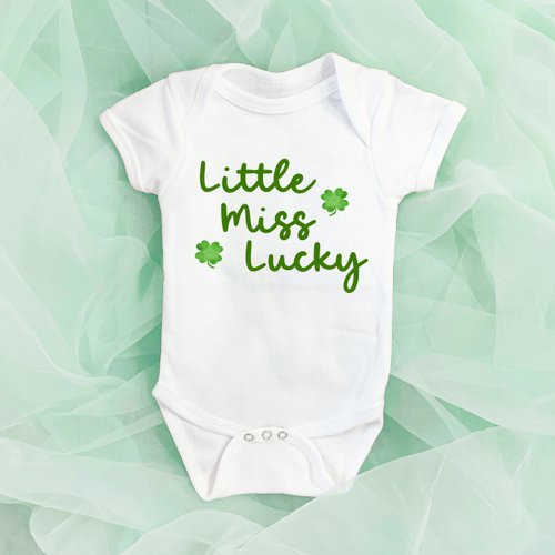 Little Miss Lucky St Patricks Day Green Clover Baby Bodysuit