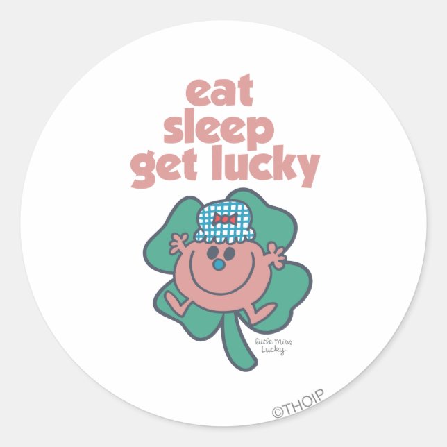 Little Miss Lucky's Motto | Green clover Classic Round Sticker (Front)