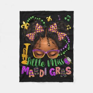 Little Miss Mardi Gras Afro Messy Bun Girls Kids N Fleece Blanket