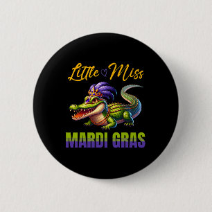 Little Miss Mardi Gras Alligator Mardigator Cute K Button