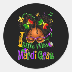 Little Miss Mardi Gras Bow Girls Kids New Orleans  Classic Round Sticker