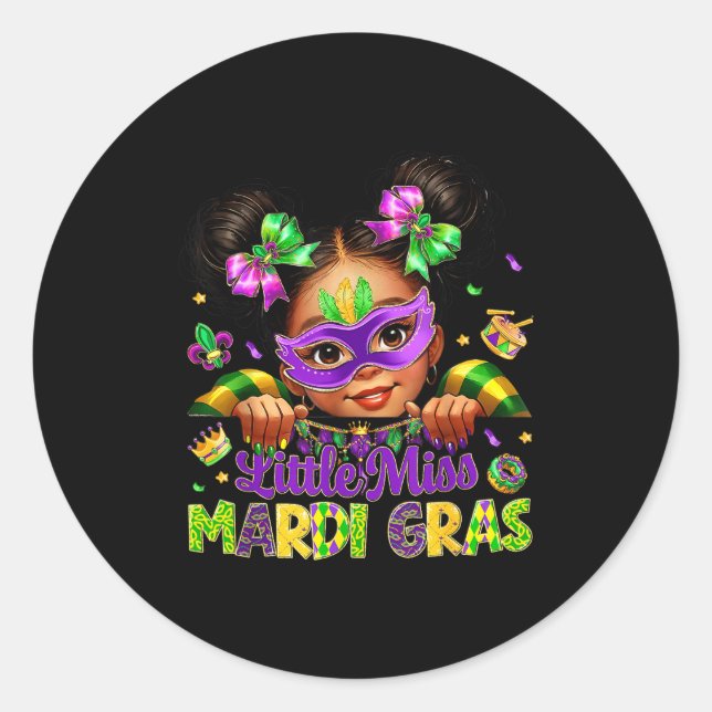 Little Miss Mardi Gras Carnival New Orleans Fleur  Classic Round Sticker (Front)