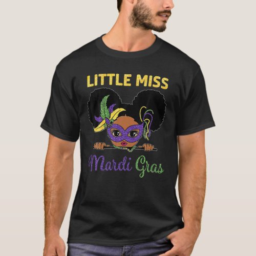 Little Miss Mardi Gras Face Melanin Kids Toddler T_Shirt