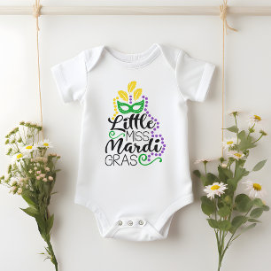 Little Miss Mardi Gras Feathered Mask Girl Baby Bodysuit