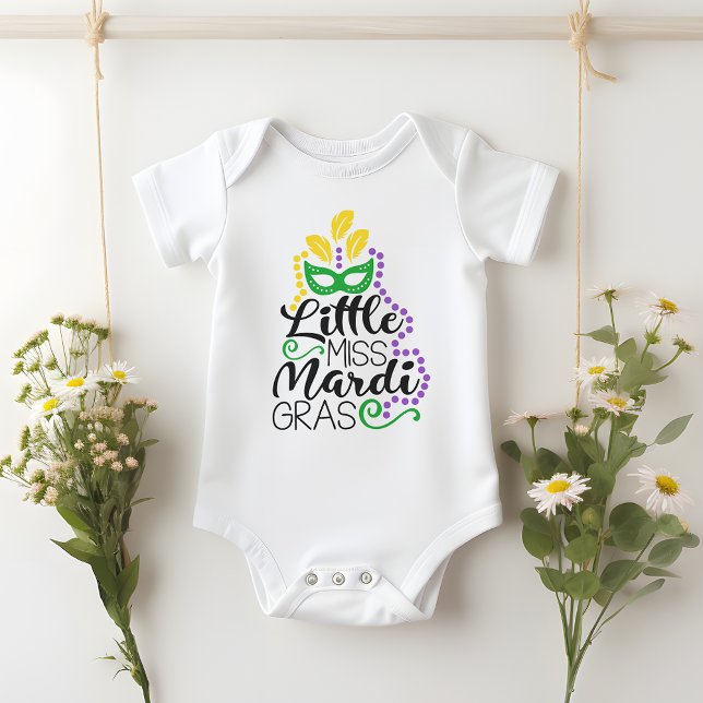 Little Miss Mardi Gras Feathered Mask Girl Baby Bodysuit (Creator Uploaded)