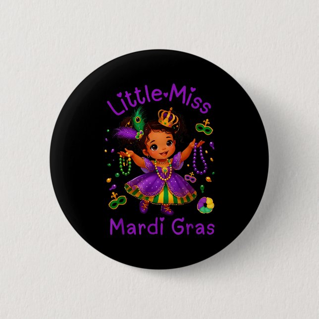 Little Miss Mardi Gras Messy Bun Girls Kids New Or Button (Front)