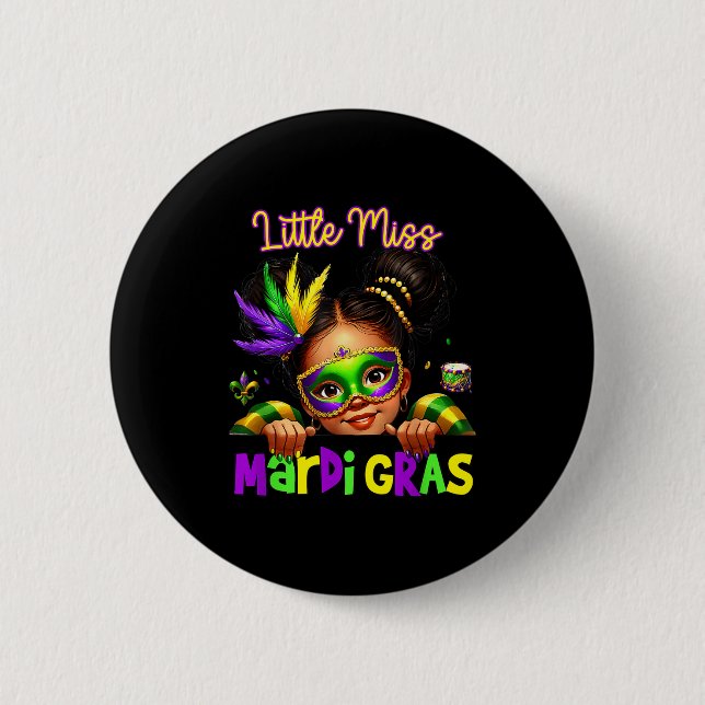 Little Miss Mardi Gras Messy Bun Girls Kids New Or Button (Front)