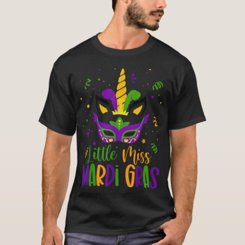 Little Miss Mardi Gras Shirt Unicorn Face Kids Tod