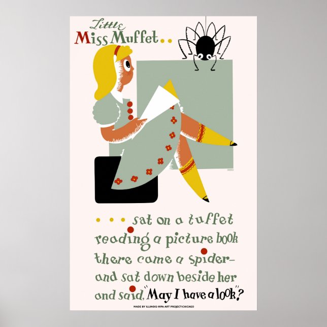 Little Miss Muffet. 1940 poster promoting reading (Front)