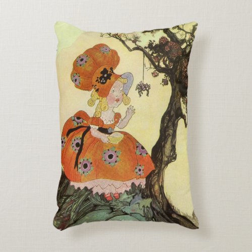 Little Miss Muffet  Spider Vintage Mother Goose Accent Pillow