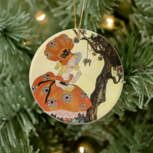 Little Miss Muffet & Spider, Vintage Mother Goose Ceramic Ornament