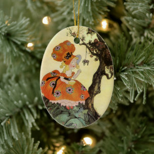 Little Miss Muffet & Spider, Vintage Mother Goose Ceramic Ornament