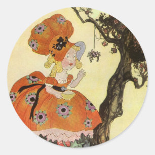 Little Miss Muffet & Spider, Vintage Mother Goose Classic Round Sticker