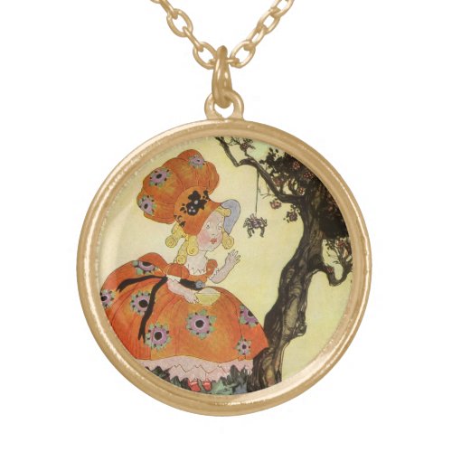 Little Miss Muffet  Spider Vintage Mother Goose Gold Plated Necklace
