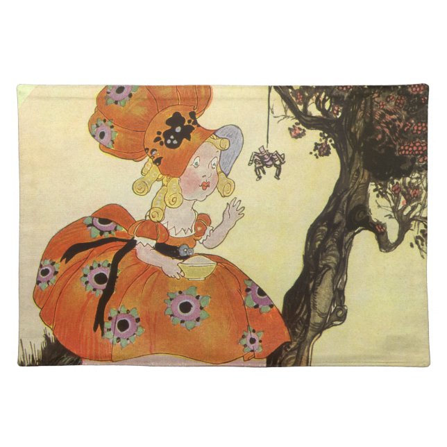 Little Miss Muffet & Spider, Vintage Mother Goose Placemat (Front)