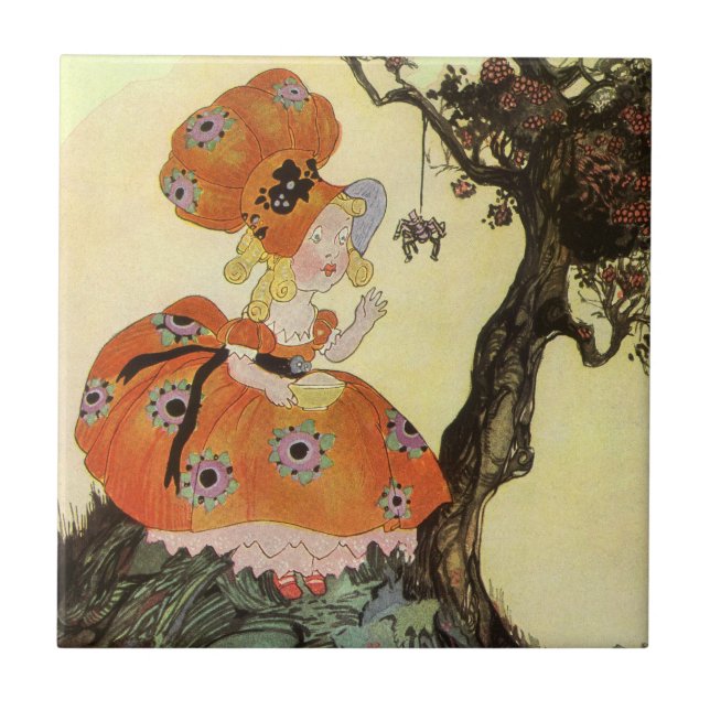 Little Miss Muffet & Spider, Vintage Mother Goose Tile (Front)