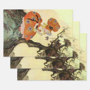 Little Miss Muffet & Spider, Vintage Mother Goose Wrapping Paper Sheets