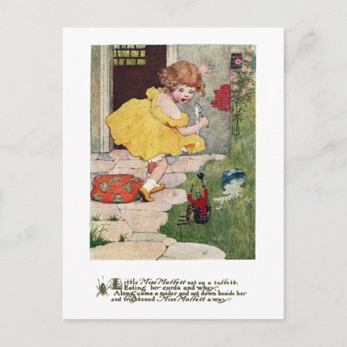 Little Miss Muffett  Spider Vintage Nursery Rhyme Postcard