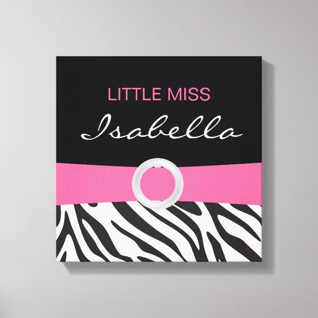 Little Miss Name Canvas on Zebra Pattern Print (Front)