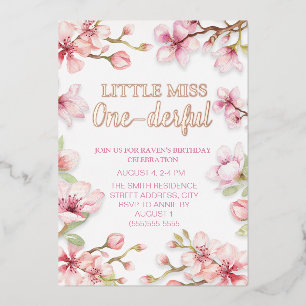 Little Miss One-derful 1st Birthday Pink Floral Foil Invitation