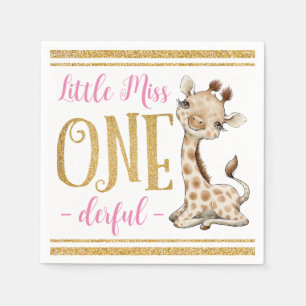 Little Miss One Derful Cute Giraffe 1st Birthday Napkins