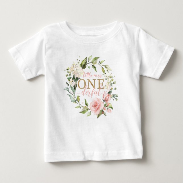 Little Miss ONE-derful Floral First Birthday Tee (Front)