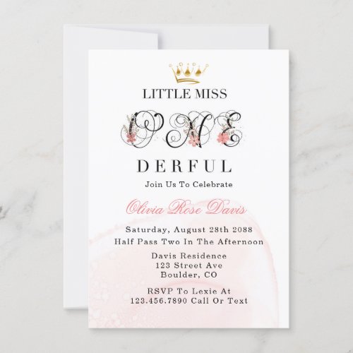 Little Miss One_derful Pink 1st Birthday Party Inv Invitation