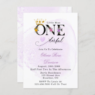 Little Miss One-derful Purple 1st Birthday Party Invitation