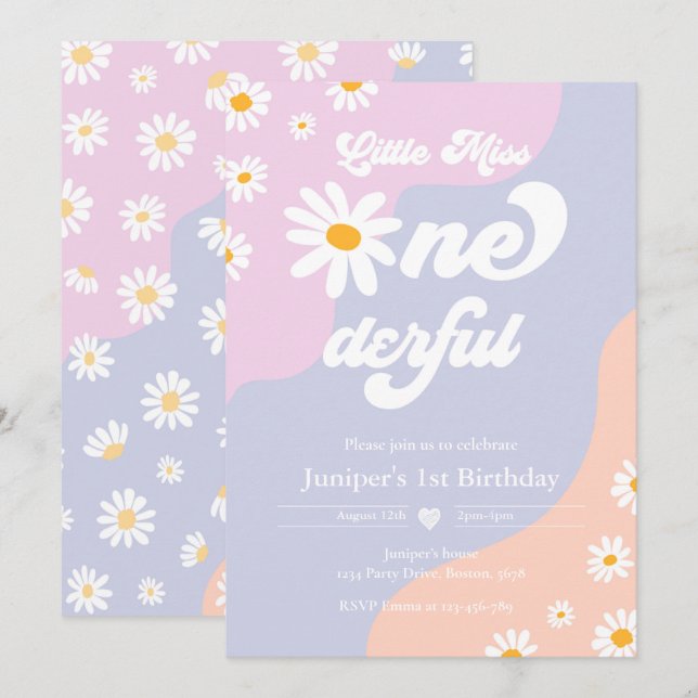 Little Miss ONEderful 1st Birthday Boho Daisy Invitation (Front/Back)